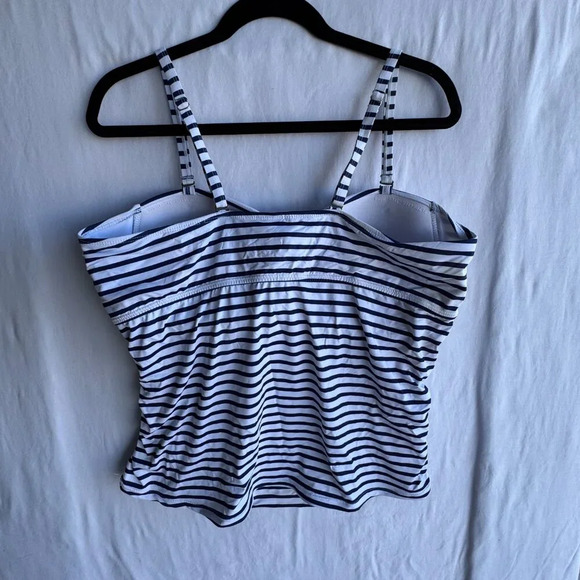 Navy & White Striped Ruched Tankini Top - Padded, Adjustable Straps, Size XXL - Picture 4 of 5